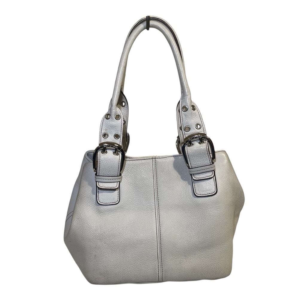 Tignanello White Pebbled Leather Shoulder Bag Silver Buckle Detail Y2K